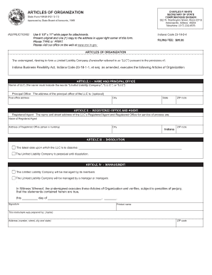 Blank Generic Articles of Organization  Form