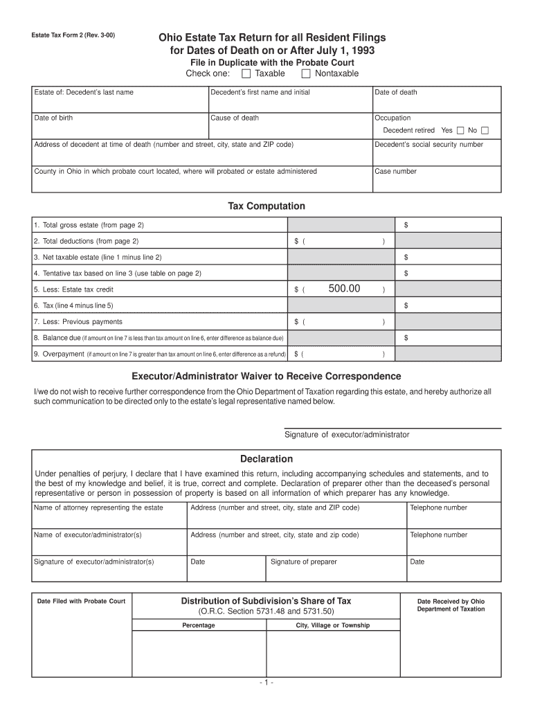 Ohio Estate Tax Return and Instructions for Dates of Death on or After July 1,  Form