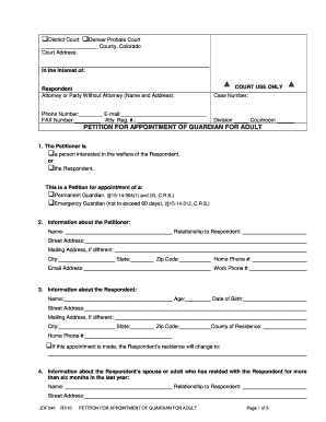 Petition for Appointment of Guardian for Adult  Form