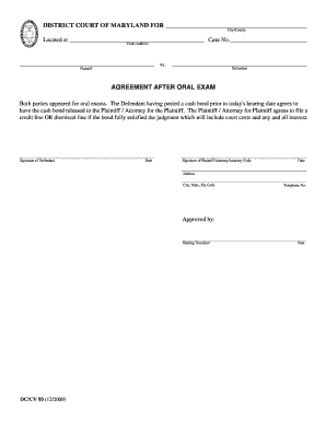 Agreement After Oral Exam  Form
