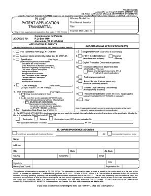 Form SB0019 Plant Patent Application Transmittal