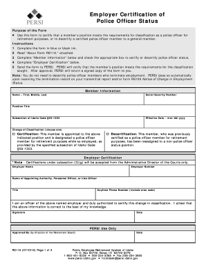 Employer Certification of Police Officer Status PERSI Idaho Gov  Form