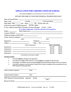 APPLICATION for CERTIFICATION of SCHOOL Idaho POST  Form
