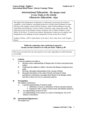 Course of Study English 1 Instructional BlockTheme Literary Concepts Theme Grade Level 9 International Education the Basque Land  Form