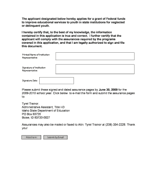 Title I, Part D, Subpart 1 Assurances for the Application for State Agency Programs for NEGLECTED or DELINQUENT CHILDREN the App  Form