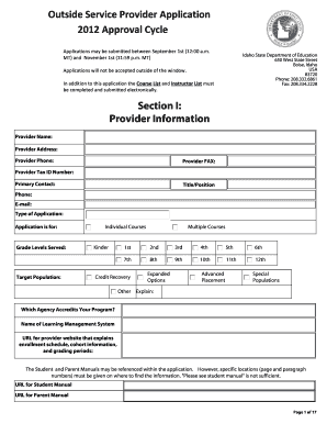 Outside Service Provider Application Approval Cycle Section I  Form