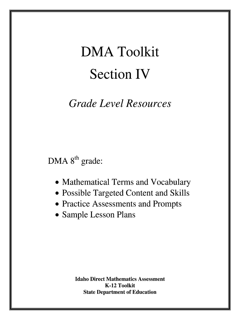 DMA Toolkit Section IV Grade 8 Sde Idaho  Form