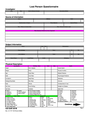  Lost Person Questionnaire 1997