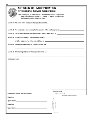 Articles of Incorporation Idaho Secretary of State  Form