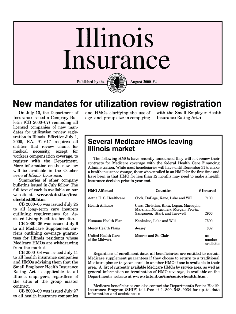 August Illinois Insurance Newsletter PDF Insurance Illinois  Form
