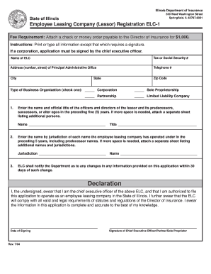 State of Illinois Employee Leasing Company Registration Elc 1  Form