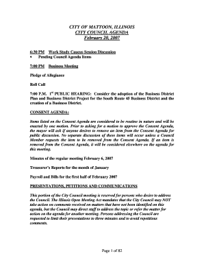 1st PUBLIC HEARING Consider the Adoption of the Business District Plan and Business District Project for the South Route 45 Busi  Form