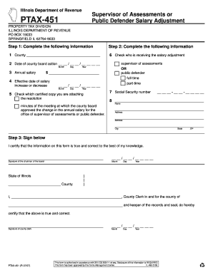 PTAX 451 Supervisor of Assessments or Public Defender Tax Illinois  Form