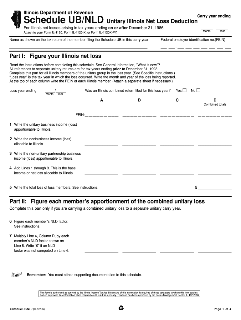 Schedule UBNLD Income Tax Business  Form