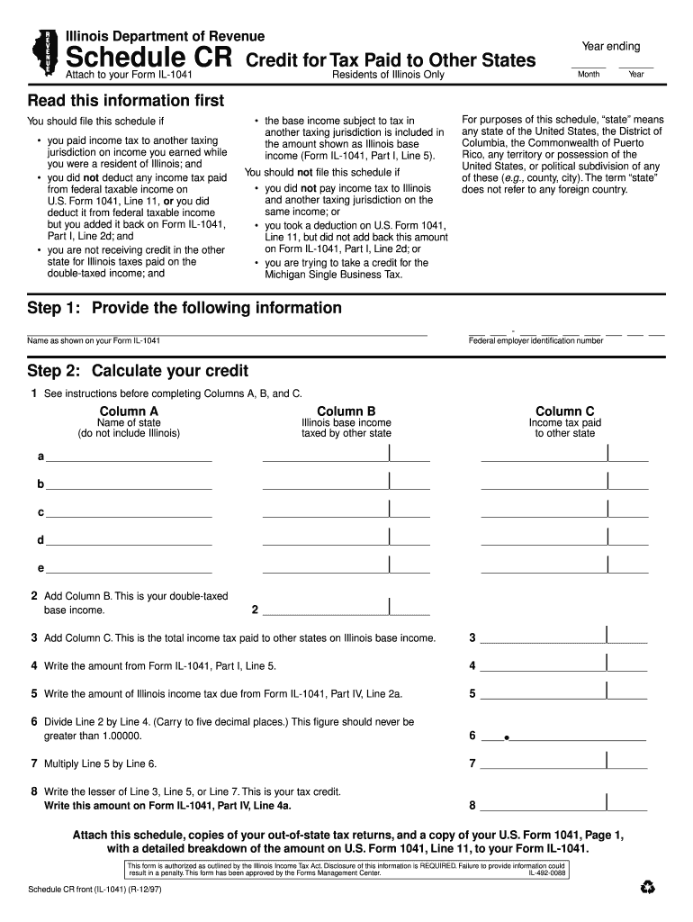 Schedule CR Illinois Department of Revenue State of Illinois  Form