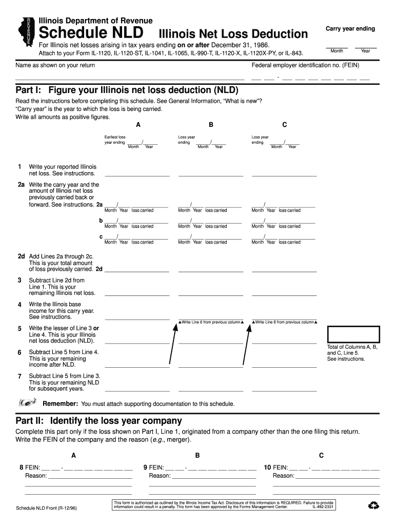 Schedule NLD Income Tax Business Tax Illinois  Form