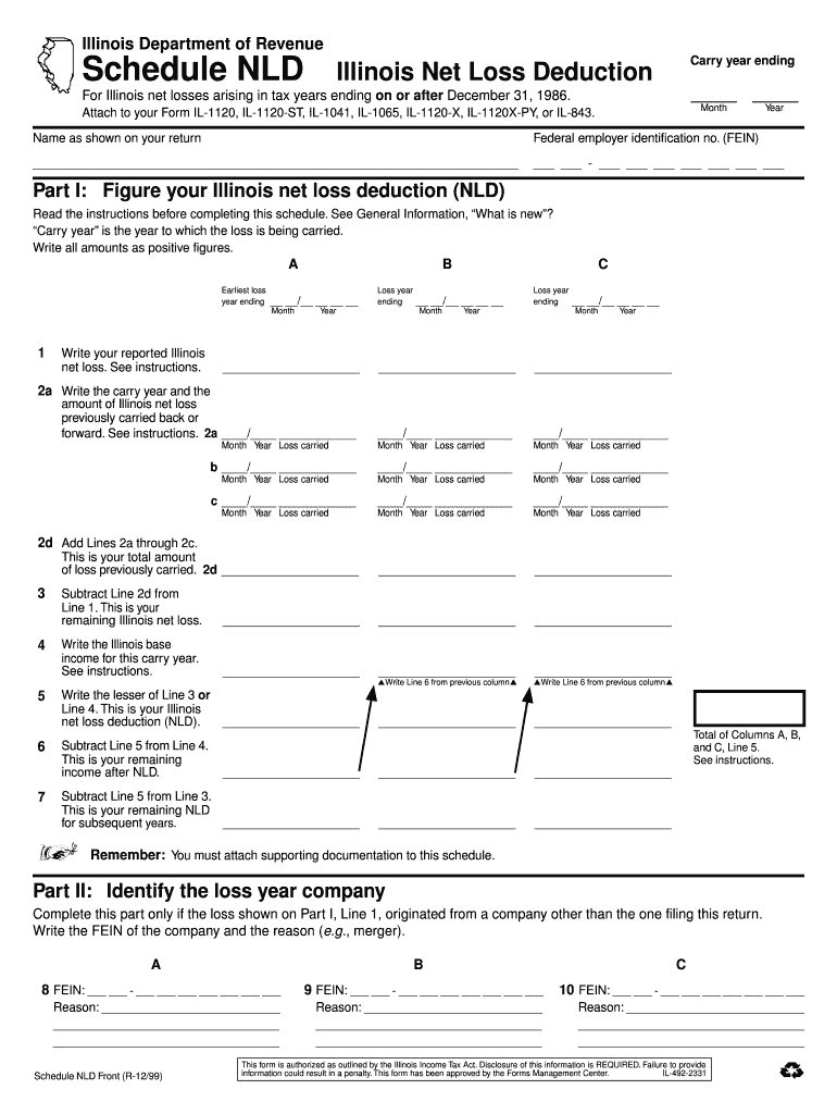 Schedule NLD Business Income Tax Corporate Tax Illinois  Form