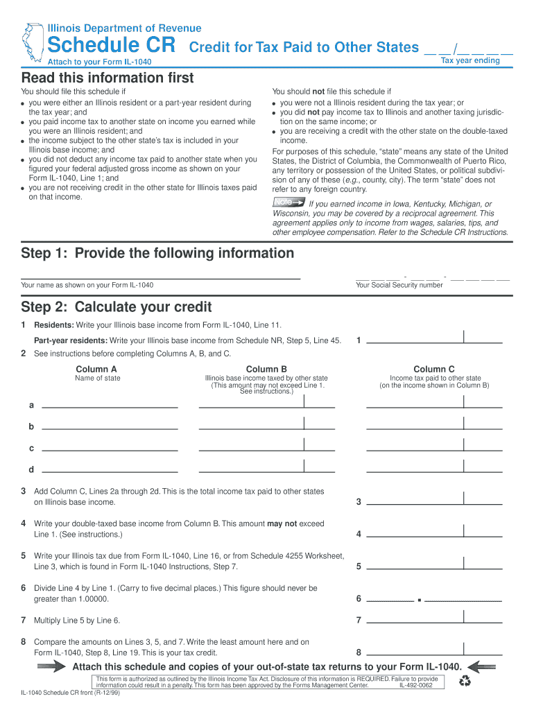 Schedule CR Income Tax Individual  Form