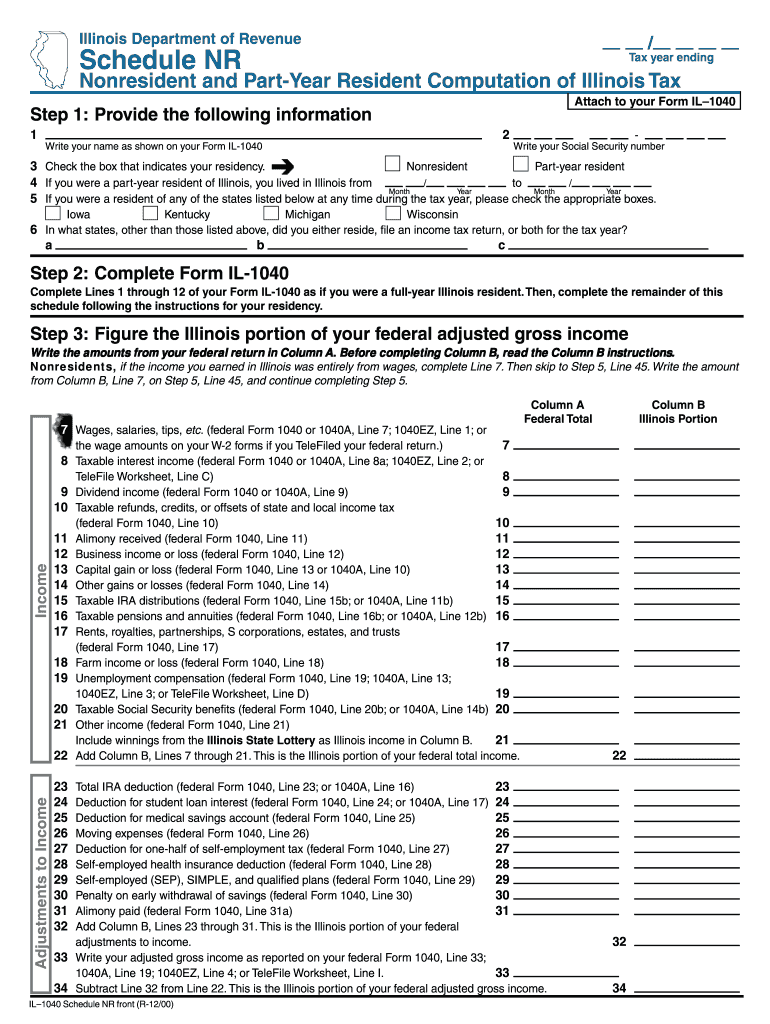 Schedule NR Income Tax Individual  Form