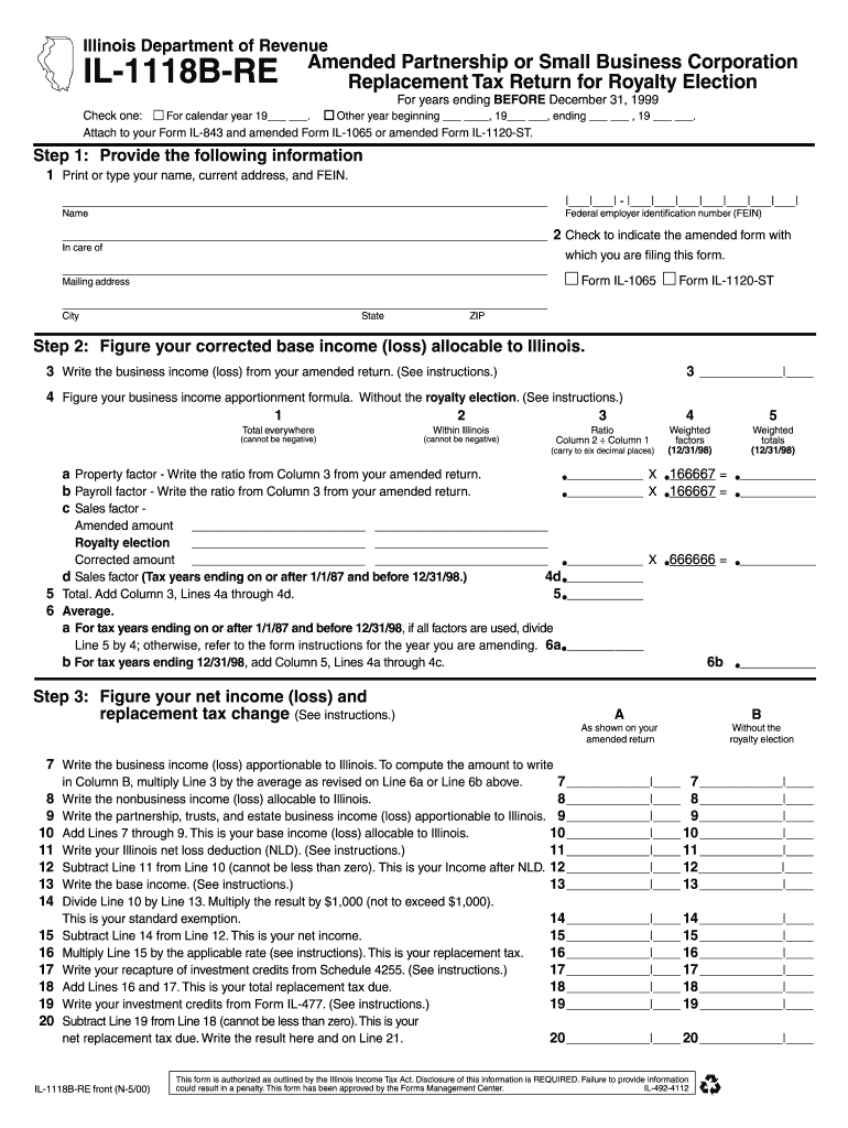 IL 1118B RE Illinois Department of Revenue Tax Illinois  Form
