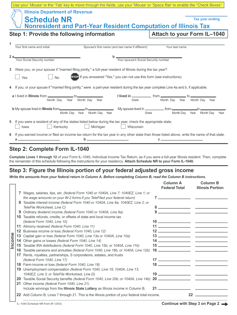 Schedule NR Income Tax Individual  Form