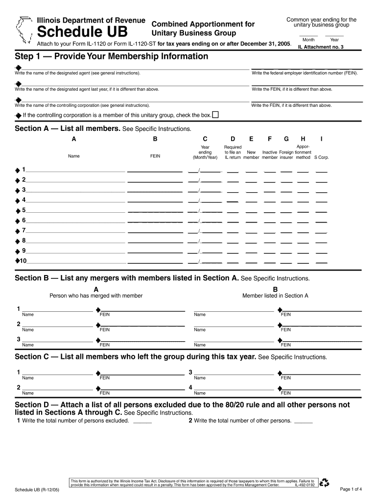 Schedule UB Income Tax Corporate  Form