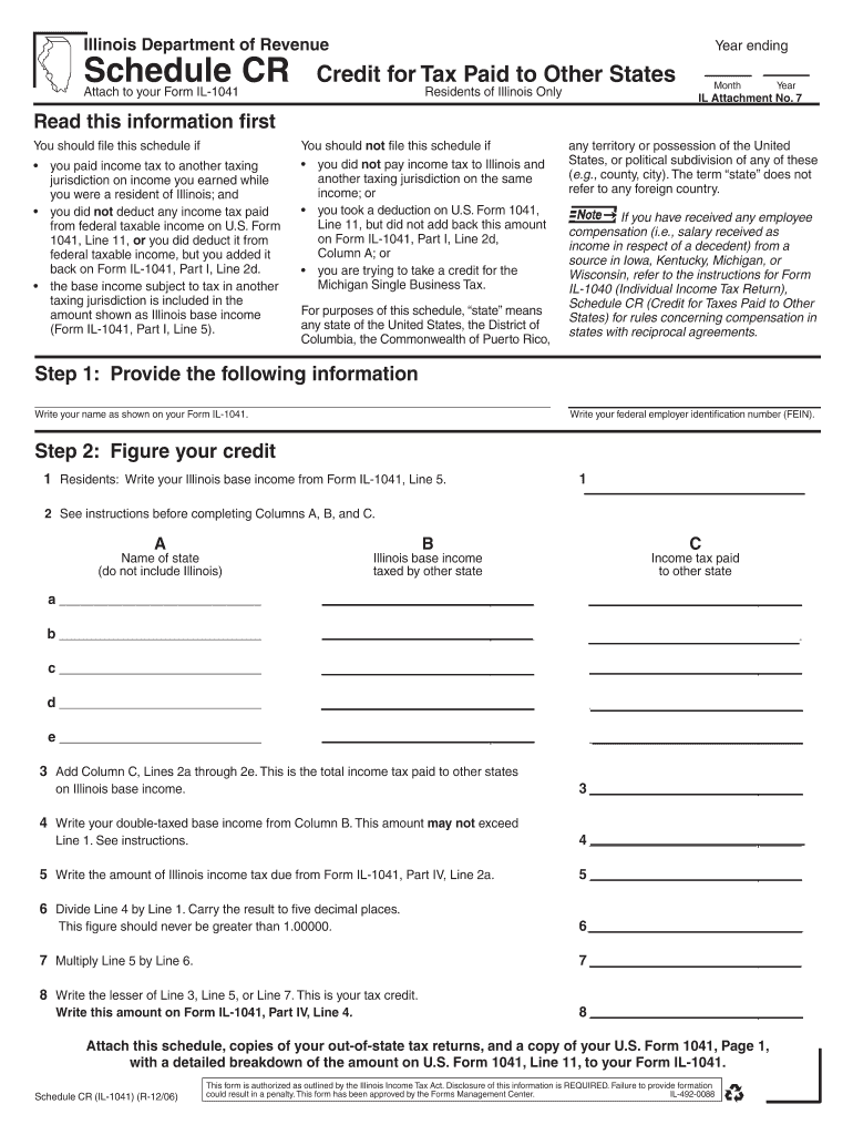 IL 1041 Schedule CR Income Tax Business  Form