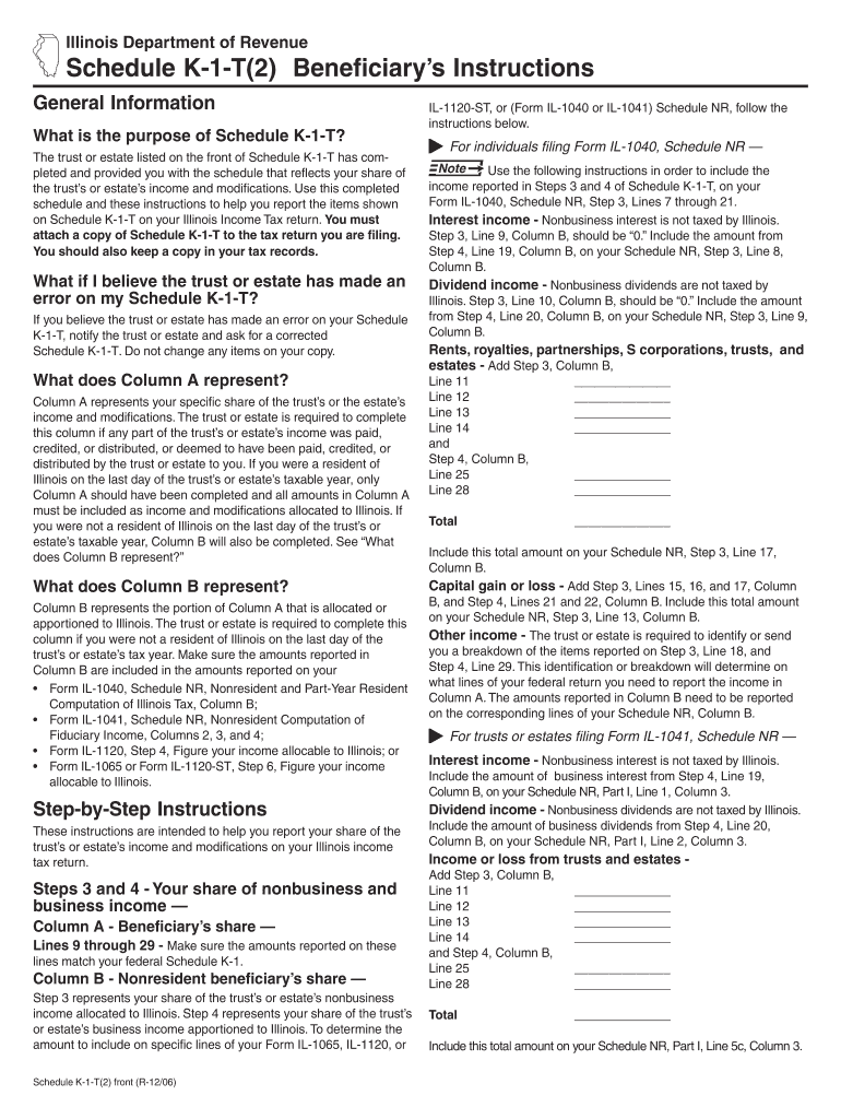 Schedule K 1 T2 Income Tax Business Tax Illinois  Form