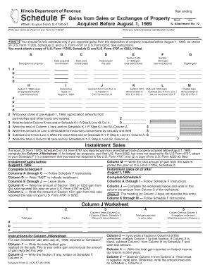 Illinois Department of Revenue Year Ending Schedule F Gains from Sales or Exchanges of Property Month Year IL Attachment No  Form