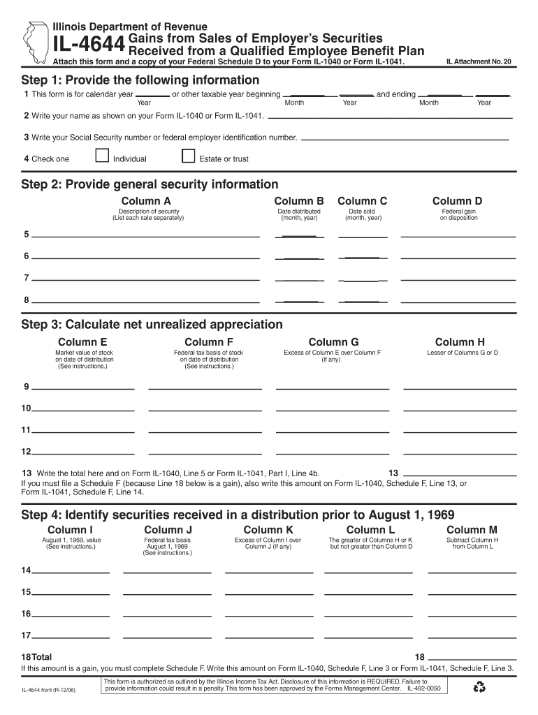 IL 4644 Income Tax Individual  Form