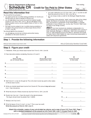 Illinois Department of Revenue Credit Attach to Your Form IL 1041 Schedule CR Year Ending for Tax Paid to Other States Month Res