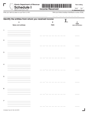 Illinois Department of Revenue *IL07640111332* Income Received Schedule I Attach to Your Form IL 1041 Year Ending Month Year IL 