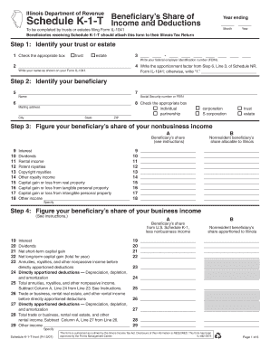 Illinois Department of Revenue Schedule K 1 T 1 Check the Appropriate Box to Be Completed by Trusts or Estates Filing Form IL 10