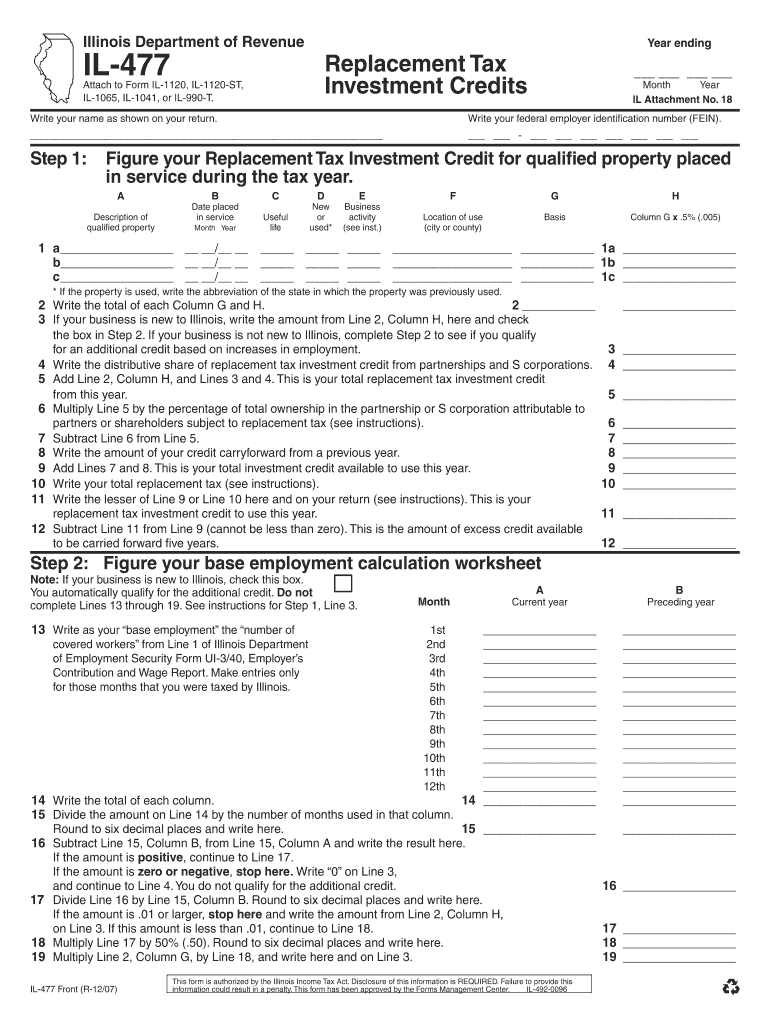 Illinois Department of Revenue Attach to Form IL 1120, IL 1120 ST, IL 1065, IL 1041, or IL 990 T