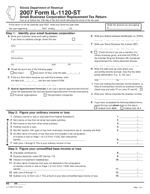 IllinoisDepartmentofRevenue SmallBusinessCorporationReplacementTaxReturn Due on or Before the 5th Day of the 3rd Month Following  Form