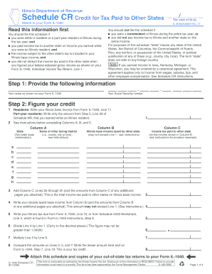 Illinois Department of Revenue Schedule CR Credit for Tax Paid to Other States Tax Year Ending Attach to Your Form IL 1040 IL at