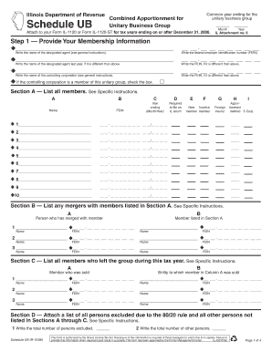 Illinois Department of Revenue Schedule UB Common Year Ending for the Unitary Business Group Combined Apportionment for Unitary   Form