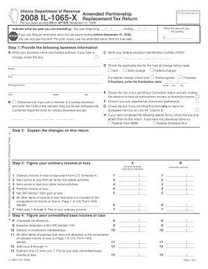 Illinois Department of Revenue IL 1065 X Amended Partnership Replacement Tax Return Do Not Write in This Box Tax Illinois  Form