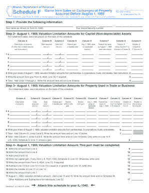 Illinois Department of Revenue Gains from Sales or Exchanges of Property Acquired Before August 1, 1969 Schedule F Tax Year Endi  Form