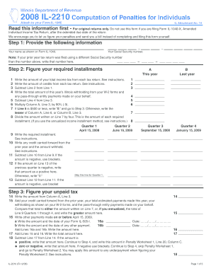 IL 2210 Computation of Penalties for Individuals Illinois  Form