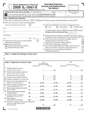 Illinois Department of Revenue IL 1041 X for Tax Years Ending on or AFTER December 31, Amended Fiduciary Income and Replacement   Form