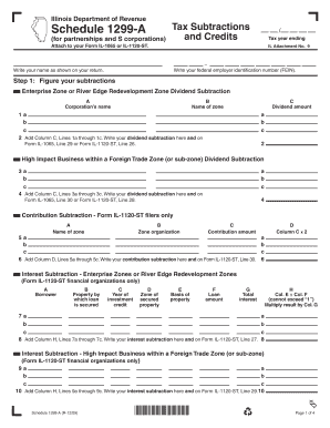 Illinois Department of Revenue Schedule 1299 a for Partnerships and S Corporations Tax Subtractions and Credits Tax Year Ending   Form