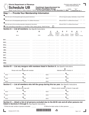 Illinois Department of Revenue Schedule UB Common Year Ending for the Unitary Business Group Combined Apportionment for Unitary   Form