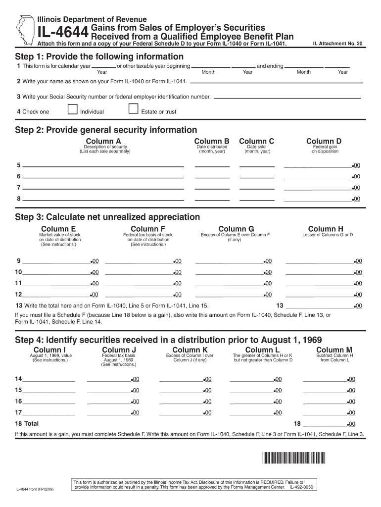 Illinois Department of Revenue of Employer S Securities IL 4644 Gains from SalesQuali  Form