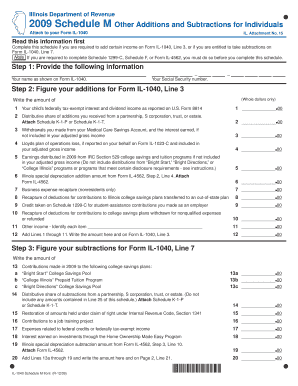 Illinois Department of Revenue Schedule M Other Additions and Subtractions for Individuals Attach to Your Form IL 1040 IL