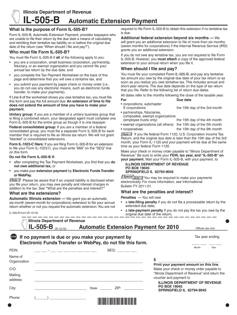 IL 505 B Tax Illinois  Form