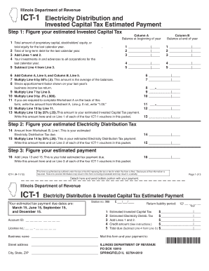 ICT 1 Electricity Distribution and Invested Capital Tax Estimated Tax Illinois  Form