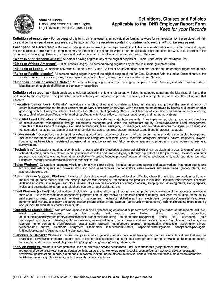 State of Illinois Illinois Department of Human Rights Legal Division , Public Contracts Unit Definitions, Clauses and Policies a  Form