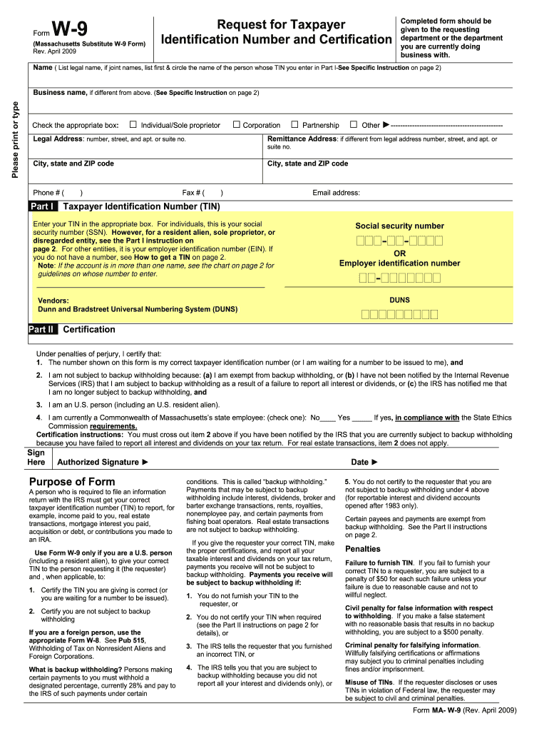  W9 Forms Printable 2009-2024