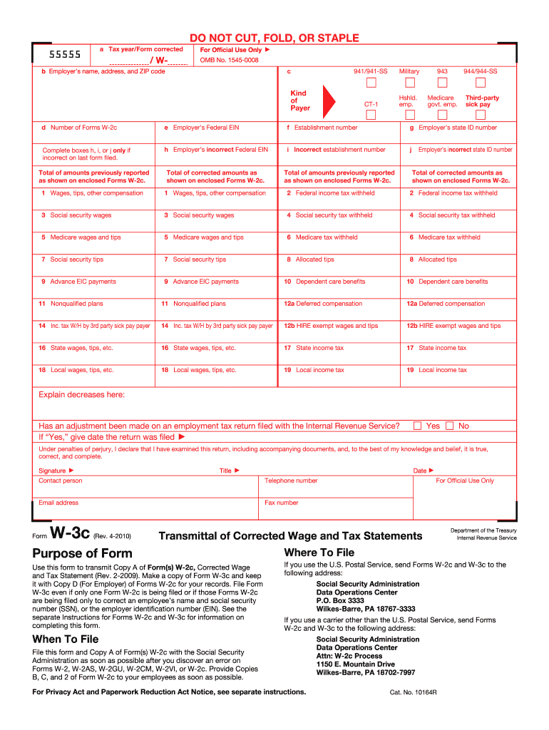  Form W 3c 2010